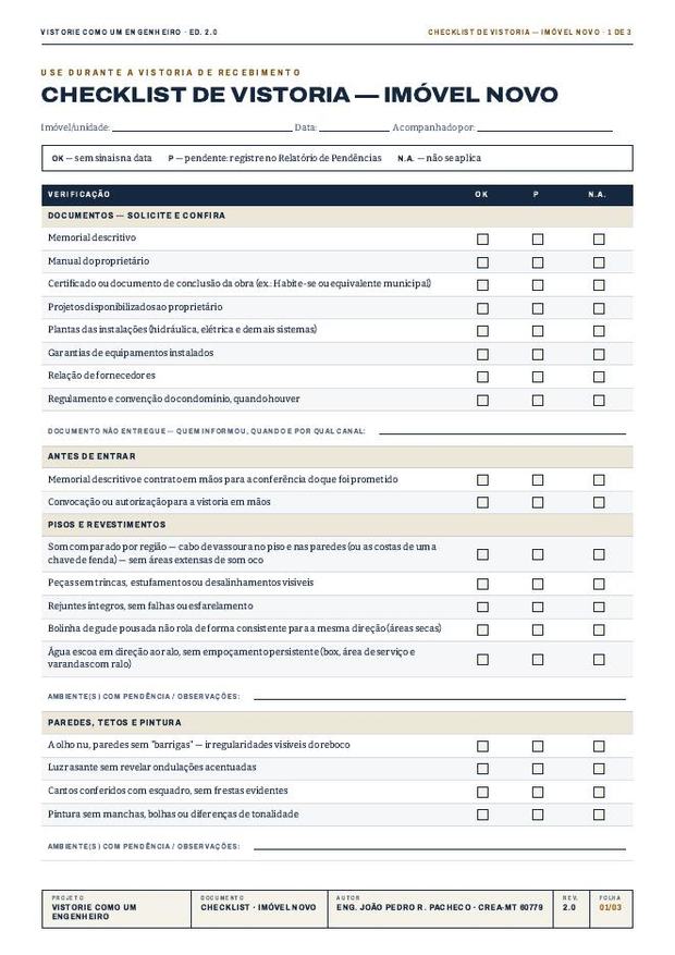Página real do Checklist de Imóvel Novo