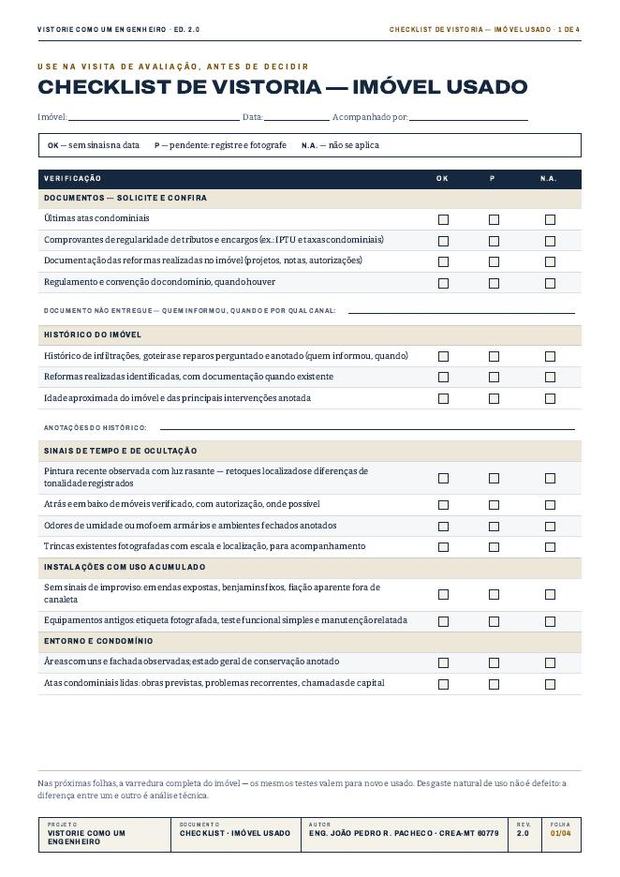 Página real do Checklist de Imóvel Usado
